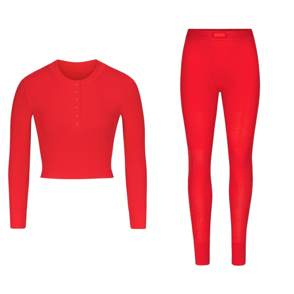 Ready 2 Ship SKIMS Holiday Edition Ruby Henley Long Sleeve and Leggings Set